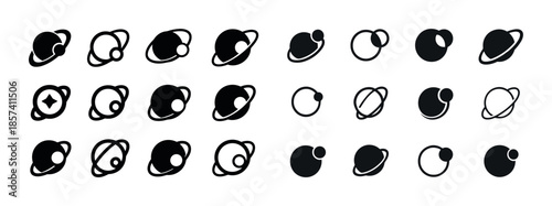 Variety of planet icon designs: circular and ringed styles