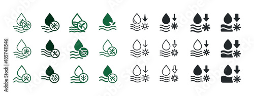 Eco-friendly water conservation icons with natural elements