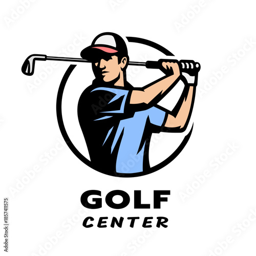 Golf center logo. A man with a golf club.