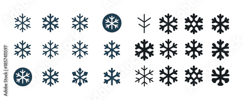 Collection of various snowflake icons in black and grey styles