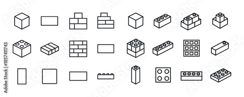 Outline of assorted building blocks and bricks in various shapes