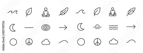 Minimalistic line icons: nature, meditation, peace, and flow sym