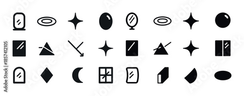 Collection of geometric mirror and window icon designs in black