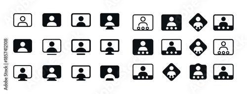 Monochrome user interface icons for video calls and profiles