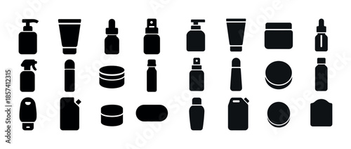 Silhouette collection of various cosmetic containers in black on