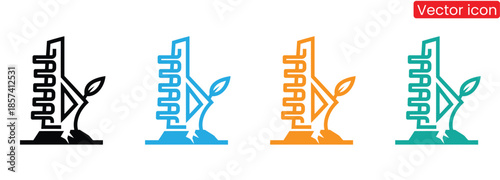 Set of eco friendly cityscape vector icons with growing plants