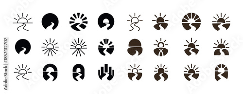 Abstract symbol set featuring sun and half-arch designs