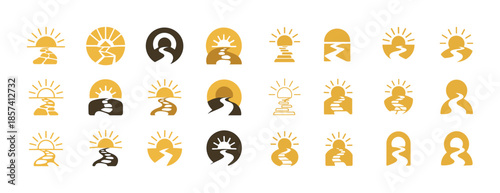 Sunrise path symbols: abstract icons representing journey and ne