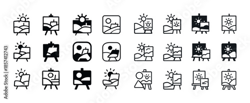 Minimalist landscape icon set: 25 monochrome art line designs