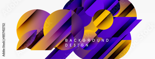 Abstract geometric shapes, vibrant colors, dynamic composition. Modern design elements create visually striking background.