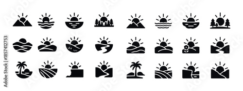 Collection of minimalistic sunset and landscape icons