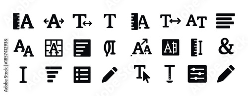 Text formatting icons set: alignment, size, style, and tools