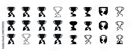 Collection of trophy icons silhouettes in various styles for des