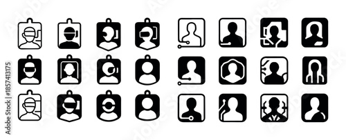 Diverse icon set of male and female silhouettes in various tech