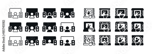 Audio and image display icons set with hand gestures