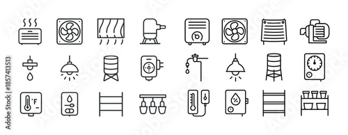 Outline icons of home appliances for heating cooling and plumbin