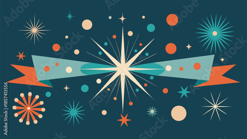 festive holiday card featuring vibrant stars and snowflakes, conveying a joyful seasonal greeting..eps