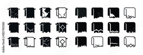 Set of 20 towel icon variations showing damaged and torn designs
