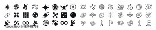 Collection of space and astronomy icons featuring planets and st