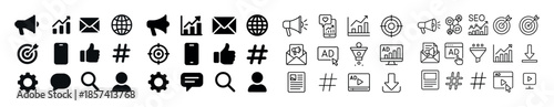 Set of marketing and social media icons for digital strategy and