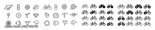 Bicycle icons set: diverse bike symbols and accessories in vario