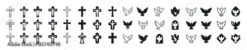 Collection of cross and dove religious symbols in various design