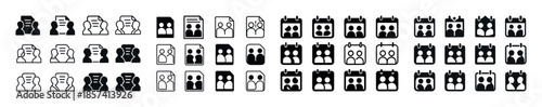 Diverse monochrome icons: people, folders, calendars in black an