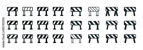 Set of 24 monochrome traffic barricades in various designs