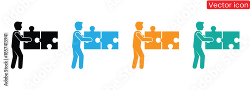 Colorful illustration of business people working together to complete puzzle
