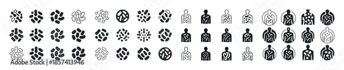 Diverse icons: people silhouettes and abstract patterns in vario