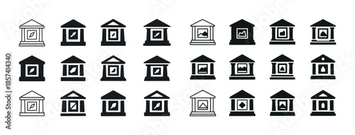 Set of diverse bank icon variations in monochrome style