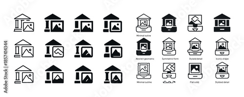 Diverse icon set showcasing various styles of museum and art gal