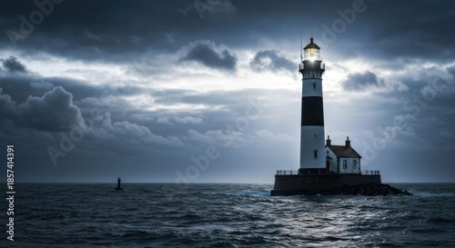 Dramatic lighthouse on a stormy sea
