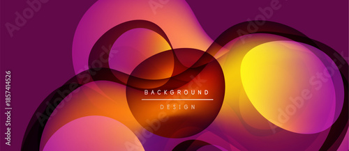 Abstract colorful design. Overlapping shapes create dynamic visual effect. Gradient hues blend smoothly, forming modern backdrop.