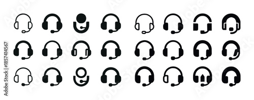 Collection of 24 headset icons: wired and wireless variants in b