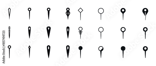 Collection of minimalist map pin icons in various geometric shap