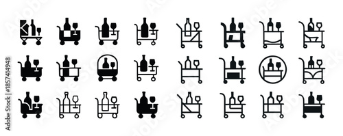 Wine and beverage cart icons collection