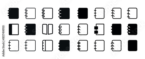 Collection of various notebook icons depicting different binding
