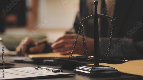 Law theme, mallet of the judge, law enforcement officers, evidence-based cases and documents taken into account
