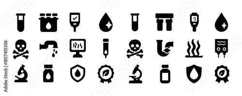 Chemical and science icons: laboratory, safety, hazard, experime