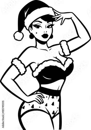 Vintage Pin-Up Santa Christmas Girl Vector Illustration