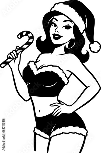 Vintage Pin-Up Santa Christmas Girl Vector Illustration