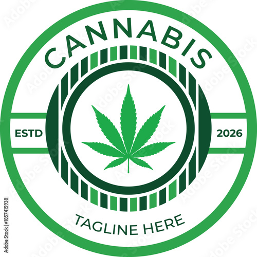 Professional green cannabis leaf circle logo design with establishment year