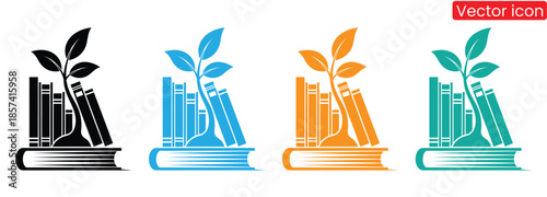 Vibrant icons combining books and growing plants, symbolizing education and personal growth in a visually appealing way.