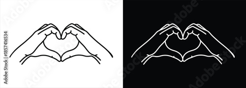 Hands forming a heart shape around a book in a simple line illustration on contrasting backgrounds