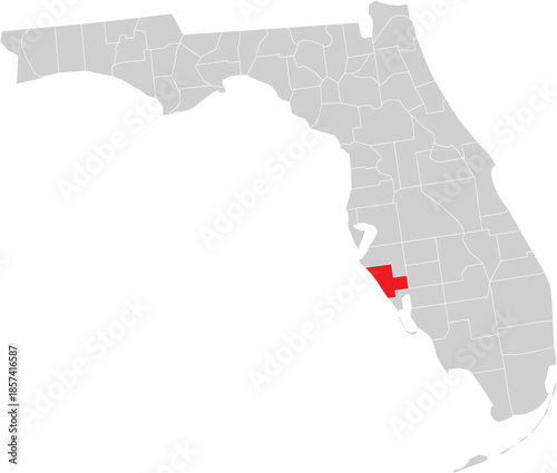 Sarasota County on the Map of Florida State Editable Vector