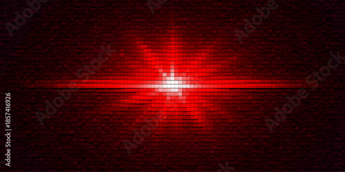 Abstract red background with a bright light burst and glowing orange stars creating a fiery motion pattern of energy and flame textures on a dark space backdrop