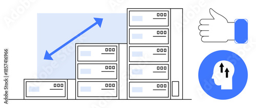Business growth concept. Business by upward bar charts, productivity icons, and success indicators. Business scaling and improving work efficiency. Ideal for corporate, finance, marketing, startups