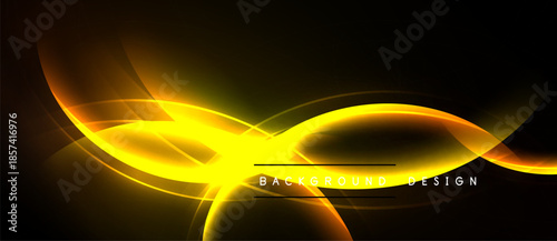 Bright yellow curves radiate from central point. Dark background emphasizes glowing lines, creating dynamic visual effect. Modern design element.