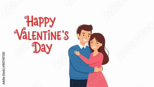 Happy Valentine's Day greeting card with a loving couple embracing